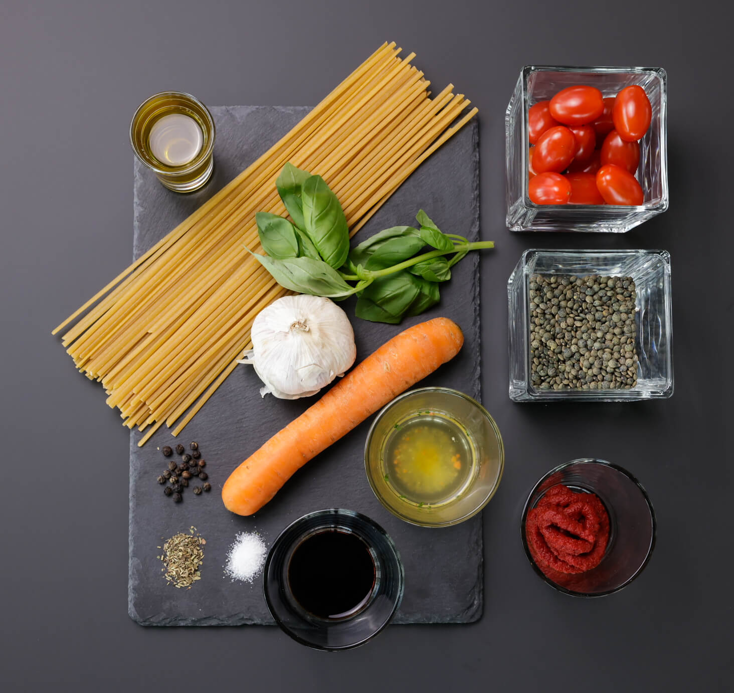 Zutaten Linsen-Tomaten-Bolognese